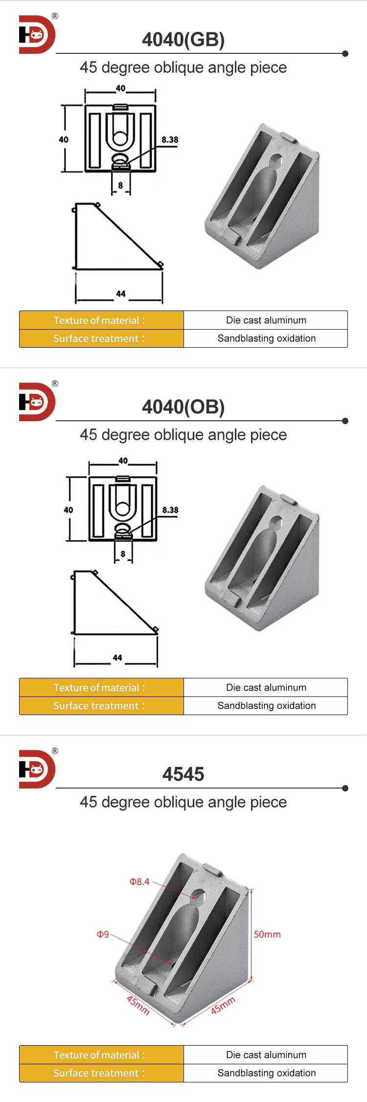 Industrial Aluminum Profile 4040 Accessories, Profile Frame, 45 Degree Beveled Edge Connection Fixing Parts details