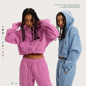 European and American Ins-style Sexy Cropped American Set for Women Autumn and Winter Thickened Solid Color Sweatshirt and Pants