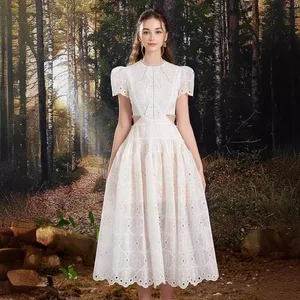 Bettergirl 2025 Summer Women's New Vietnamese Dress Niche Design Lace Hook Flower White Elegant Fashion Dress