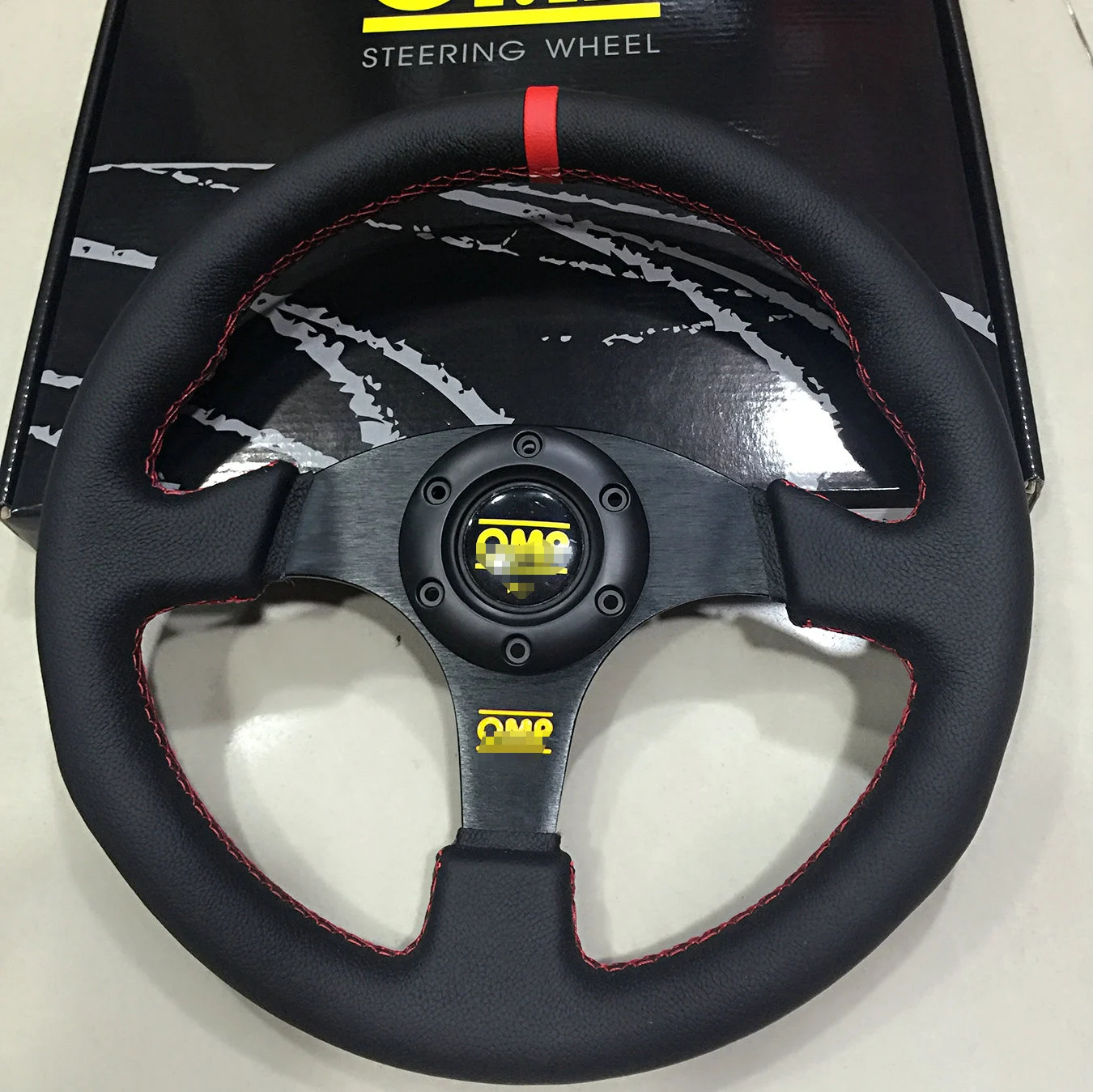 Leather Black Stitch Flat Steering Wheel For OMP hub SPCMOMO Drift Racing 330mm