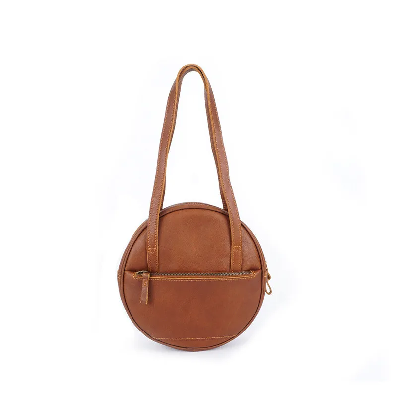 in stock retro first layer cowhide round sling bag women handbag