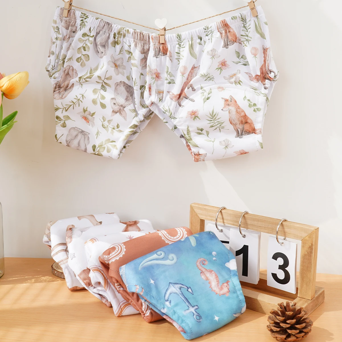  Absorbent Washable Polyester Printed Toddler Pants Baby Potty Training Diaper Underwear for Baby