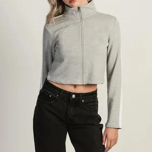 High Quality Blank Zipper-up Women Activewear Cotton Sport Outfit Women Stand Neck Jacket 1pc Gym Fitness Sweatshirt for Ladies