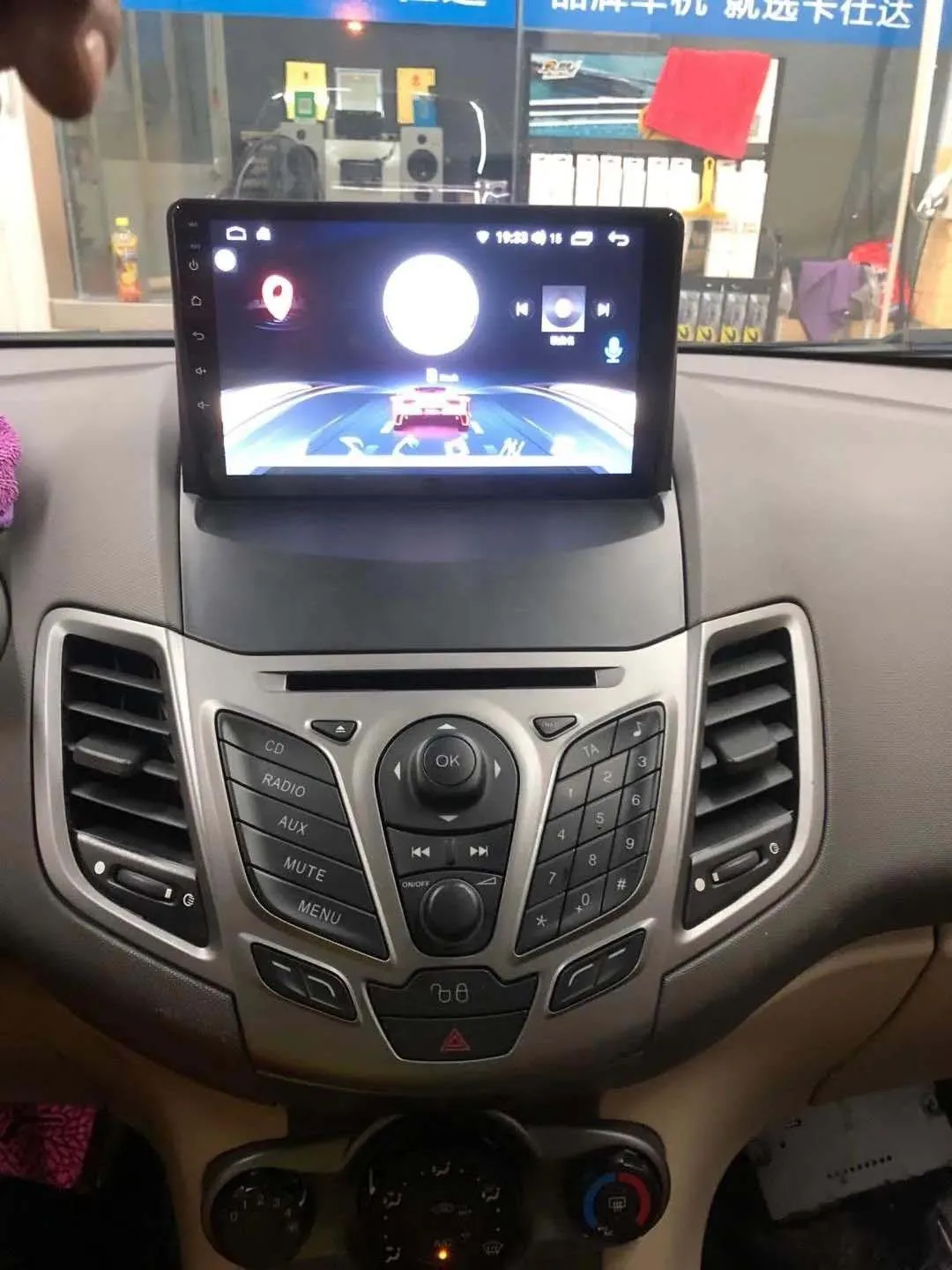 2G 64G Android 13 Car Radio for Ford Fiesta 2006-2011 with Wireless Carplay & Android Auto, 9 Inch Touch screen Car Stereo with WiFi/GPS/FM RDS /Bluetooth AHD Rear View Camera
