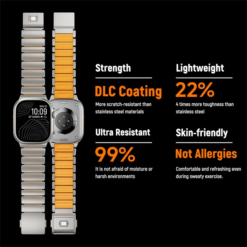 Titanium+Silicone Band for Apple Watch Ultra 3 49mm 46mm Luxury Magnetic Strap for Series 11 10 9 8 7 6 5 SE Bracelet