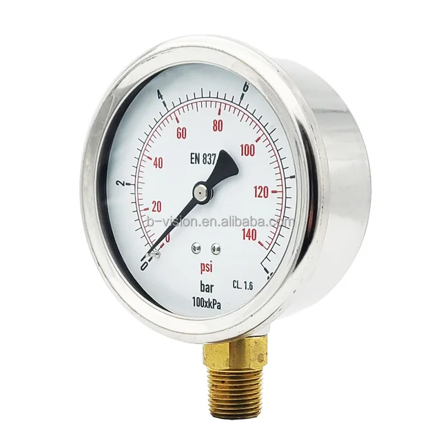 Factory OEM EN837-1 2.5inch 10bar  liquid filled pressure gauge fuel gauge