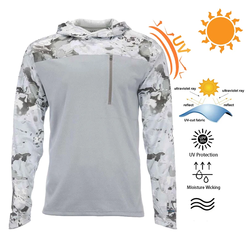 Camicie da pesca da torneo di sublimazione da uomo su misura con protezione UPF Felpa con cappuccio da pesca Camicie da pesce ad asciugatura rapida744_voghion.com