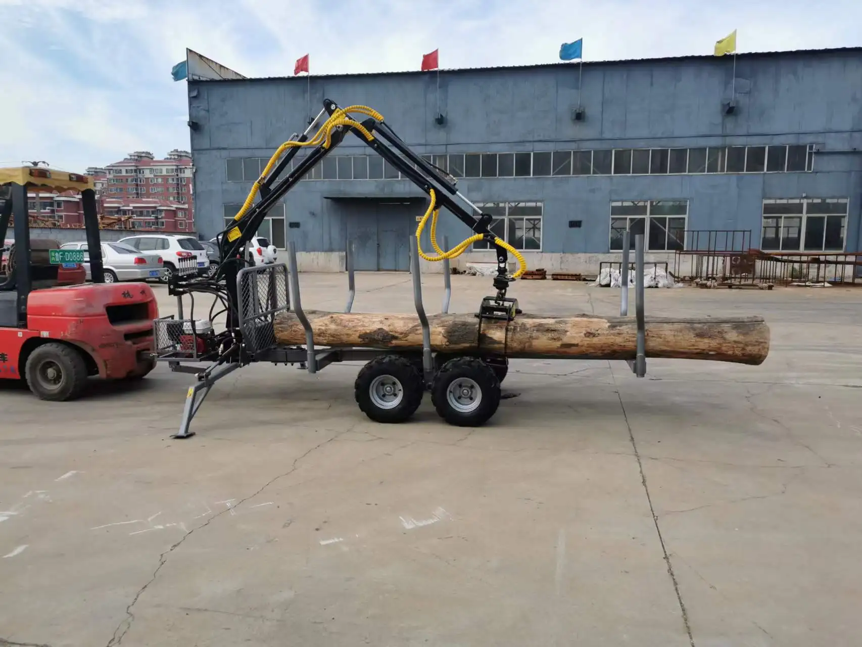 Professional Log Trailer Manufacturer Timber Logging Loader ATV Log Trailer with Crane and Power Unit