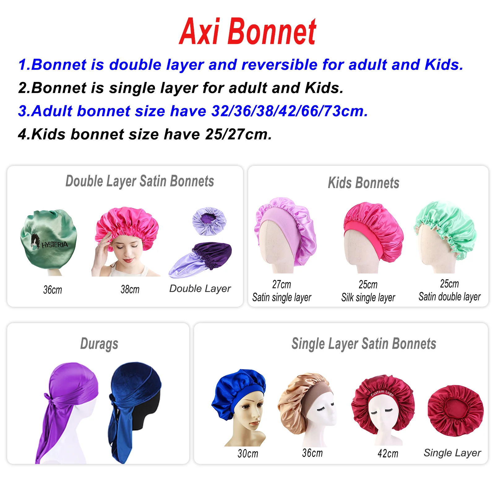 Custom Logo Mommy And Me Bonnet Set Custom Bonnets Packaging And Silk Wraps  Kids Satin Bonnets
