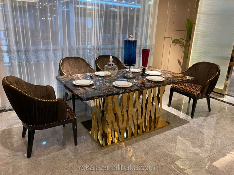 Italian New Style Dining Room Furniture High End Stainless Steel Rectangular Dining Tables Luxury Classic Dinner Table Set