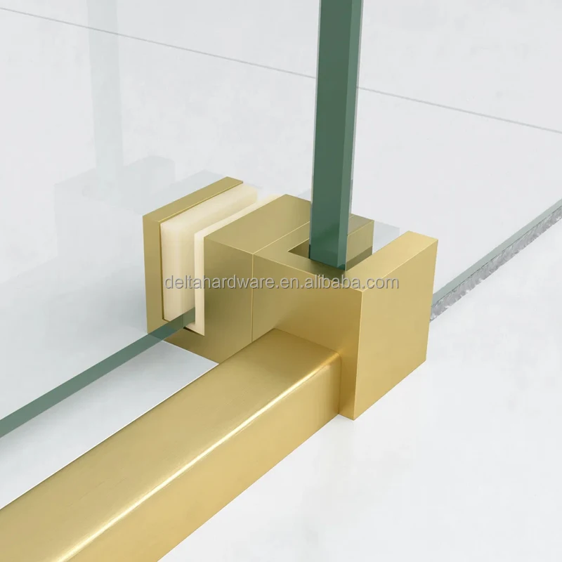 KKZ SQ4  Igt Stainless Steel 304 Satin Brass Gold Shower Screen Roller Sliding Glass to Wall System