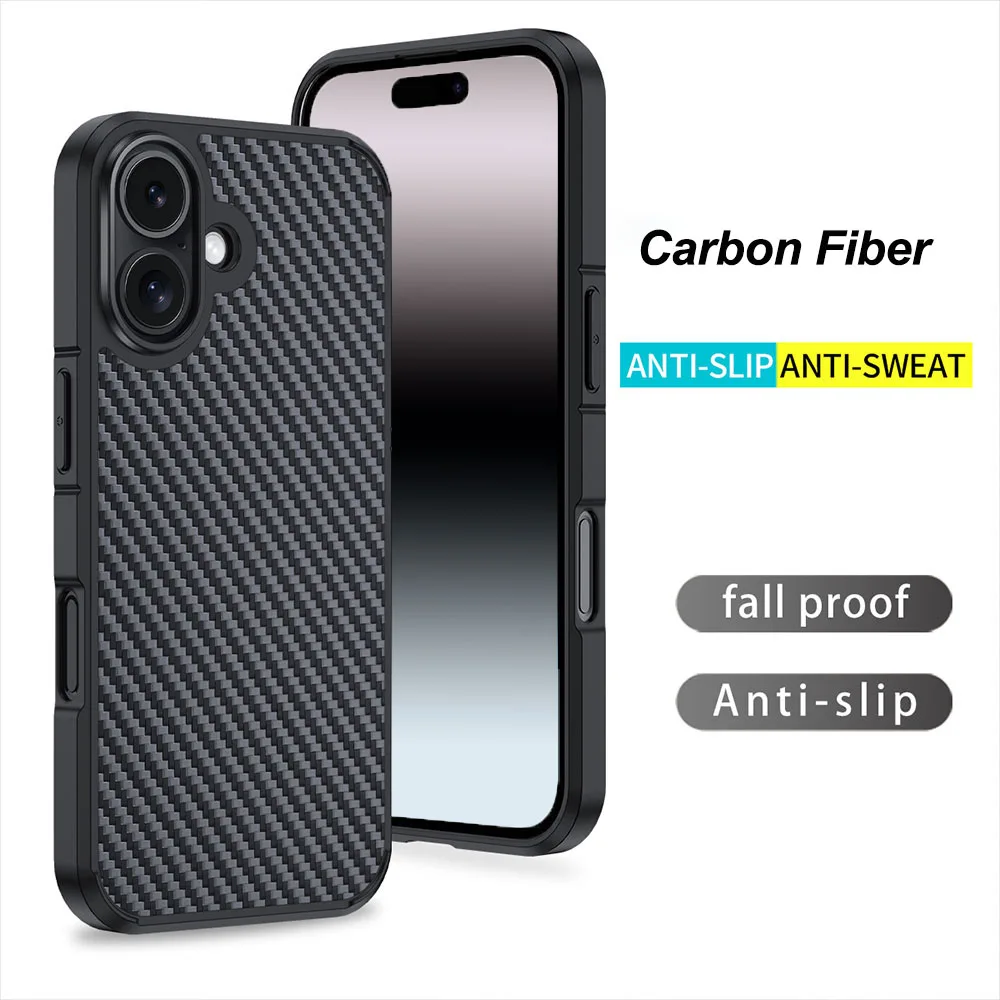 Étui en fibre de carbone réel Laudtec Sjk892 coque mince chargement magnétique anti-empreintes Pour Iphone 16 15 14 13 12 Plus Pro Max  