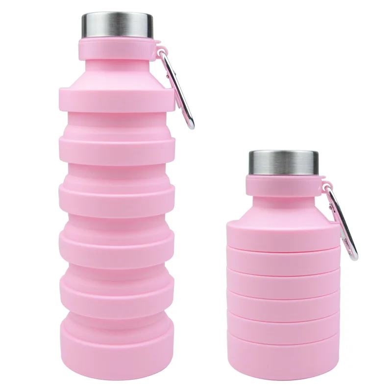 550ml Collapsible Water Bottle Silicone Foldable Travel Water Bottle  Lightweight Water Bottles with Carabiner