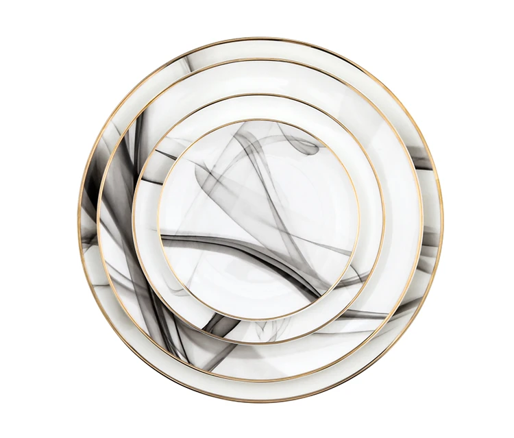 High Quality Luxury Modern Gold Rim Bone China Restaurant Charger Porcelain White Dinner Ceramic Dishes Set Plate for Wedding