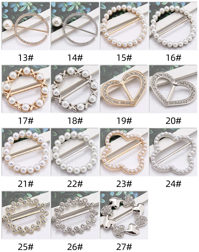 Fancy Design Apparel Metal Trims Rhinestone Buckle Pearl Silk Scarf Jewelry Accessories Gold Rose Gold Scarf Clips Ring