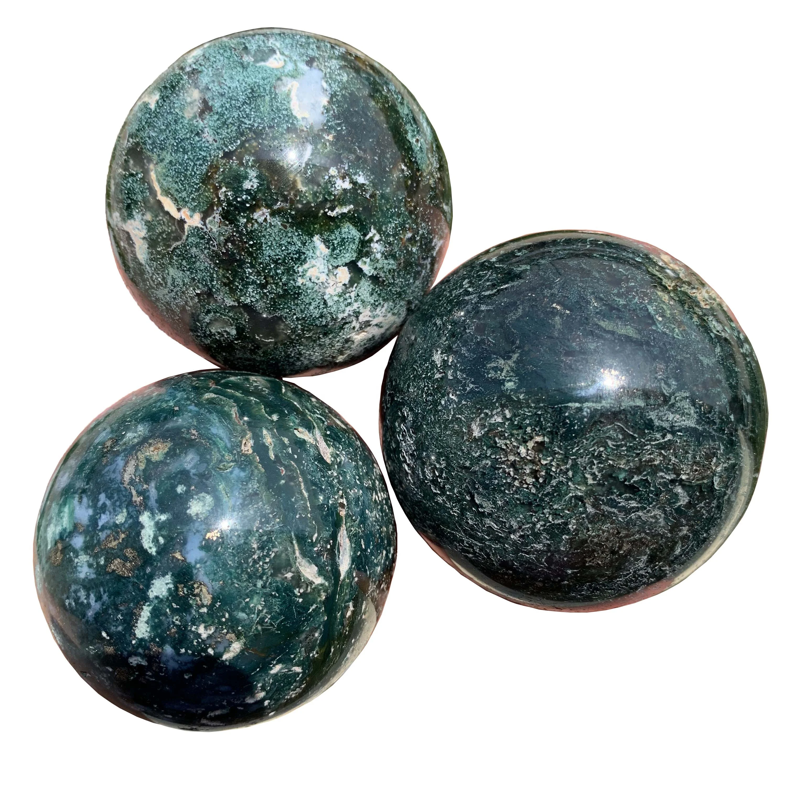 high quality natural moss agate sphere healing crystal stone