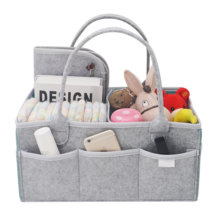 Soft Felt Diaper Bag Large Portable Felt Baby Diaper Storage Caddy With Waterproof Liner