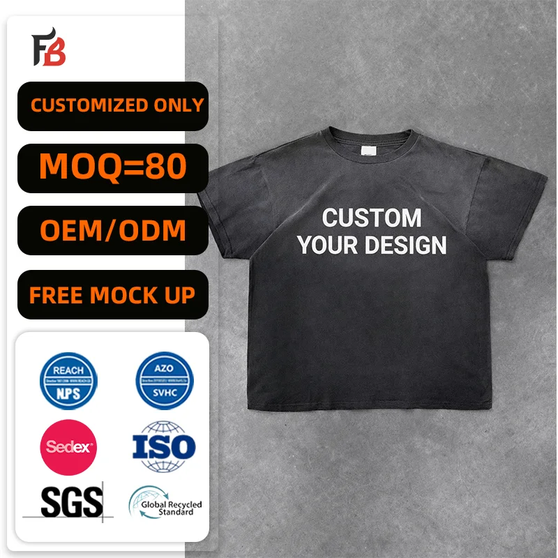Manufacture Wholesale Custom Stone Acid Washed Vintage Custom t Shirt with Back Print