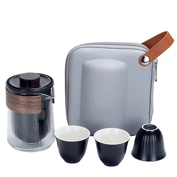 Portable Teaware Chinese Glass Travel Tea for One Set With Carring Bag  Heat-resistant Glass Pitcher Tea Cup Glass Set Ceramic