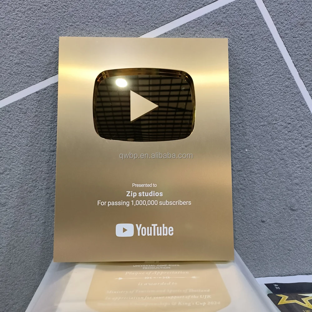 100K YouTube Play Button Award, Aluminum Award Plaques Custom, Gold ...