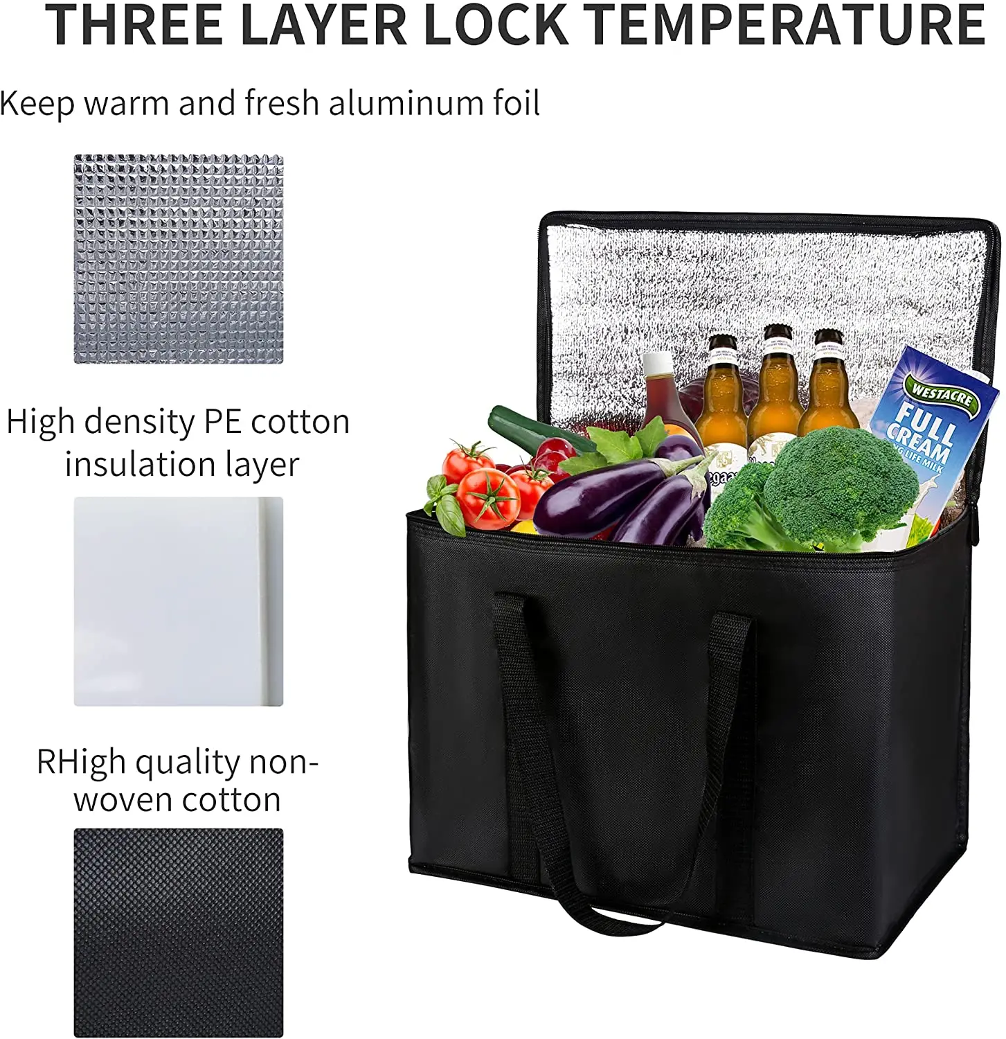 Reusable Thermal Insulated Cooler Bag Grocery Cool Carry Non Woven ...