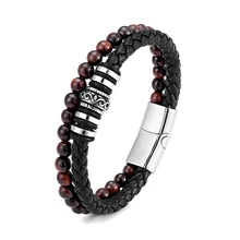 Hot Sale manufacturers stainless steel jewelry Braided bracelet Black Leather stainless steel bracelet for men bracelet