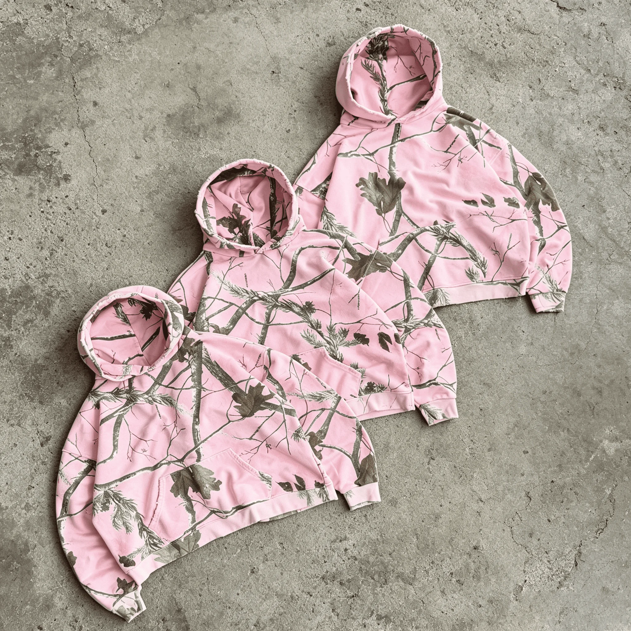 Custom Pink Real Tree Camo Cropped Hoodie and Sweatpants Two Piece Streetwear Tracksuit for Men gallery 3