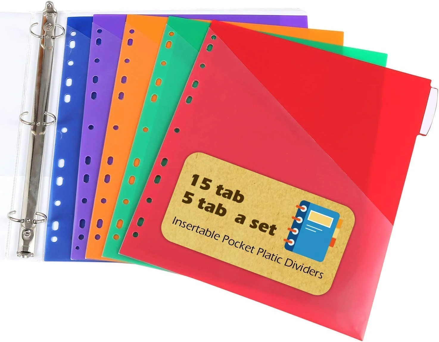 Lot Of 4 Multi-colored Tab Dividers-5 Tap Pack 9 X 11 Inch 