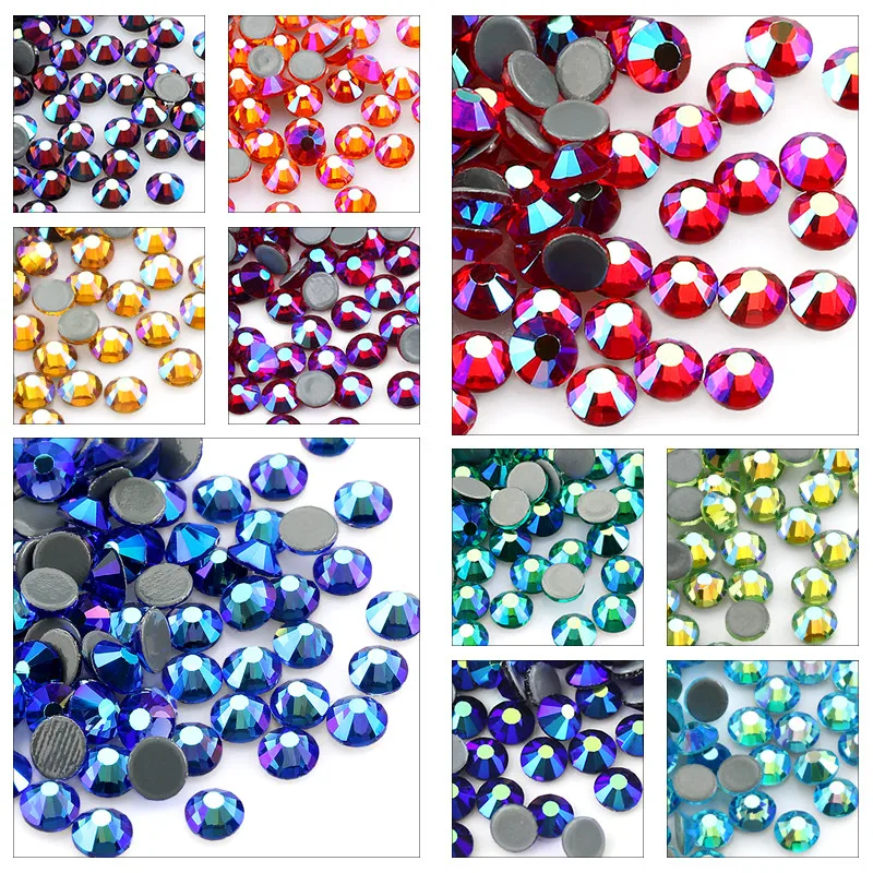 SS6-SS30 Multi-color AB Hot Fix Rhinestone Super Glitter Strass Iron on Crystal Rhinestones for Art Dress Cloth Accessory