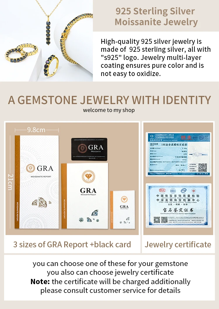 Custom Fine Jewelry Women 925 Silver Vvs Black Moissanite Diamond