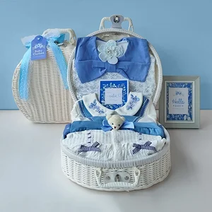 Baby Item Baby Girl Gift Box Set Pure Cotton Clothing Blue Wicker Gift Basket New Born Baby Gift Set