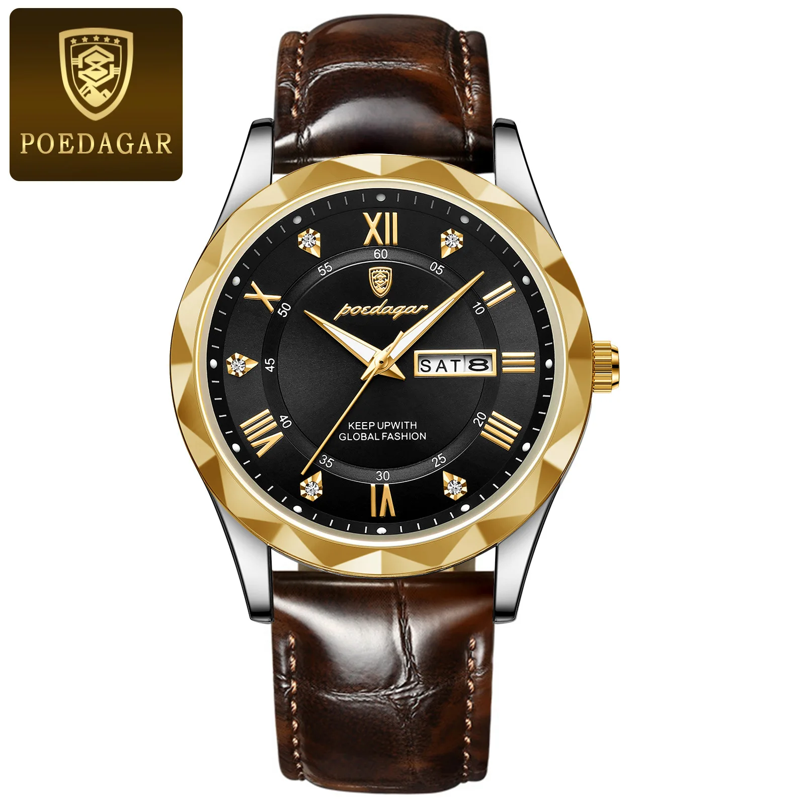 New Poedagar 615 Men's Watches Fashion Trend Quartz Wristwatch Date Week Montre Homme Or aperçu 16