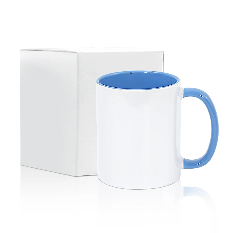 Wholesale 11oz Sublimation Ceramic White Mug With Inner Colored Handle