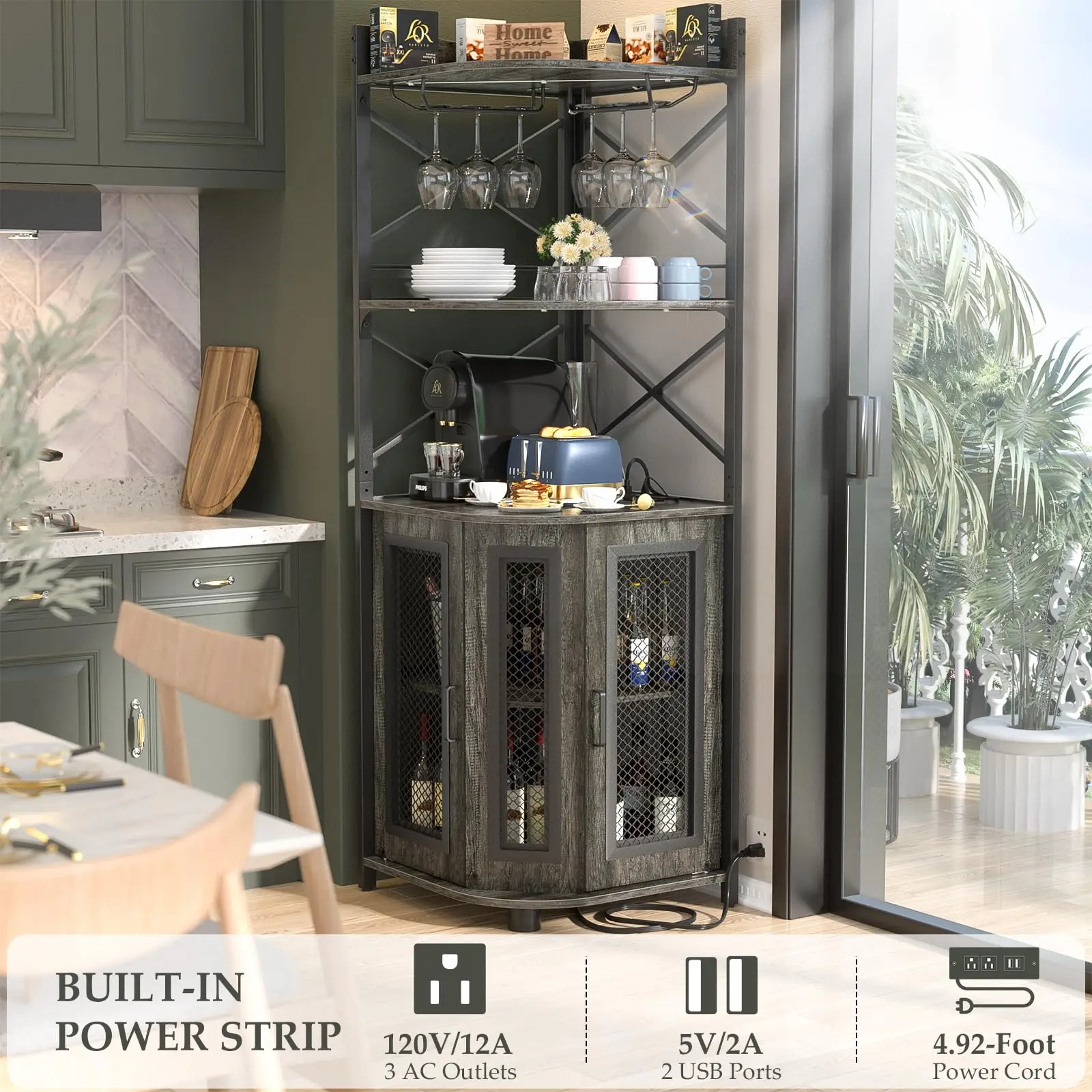 Corner Bar With Glass Door & Led Lights Farmhouse 6tiers