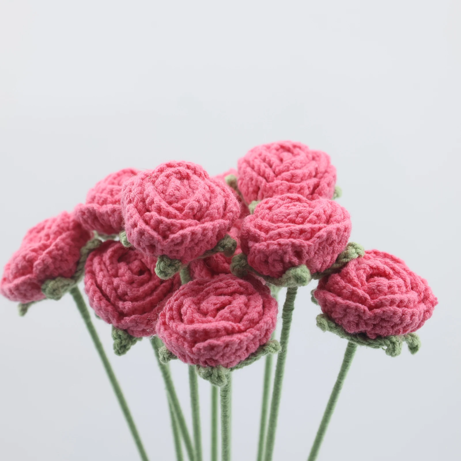 Crocheted Bubble Rose Bouquet 1pc DIY Handmade Woven Plant Simulation Flowers for Wedding Home or Girlfriend's Gift Crafts