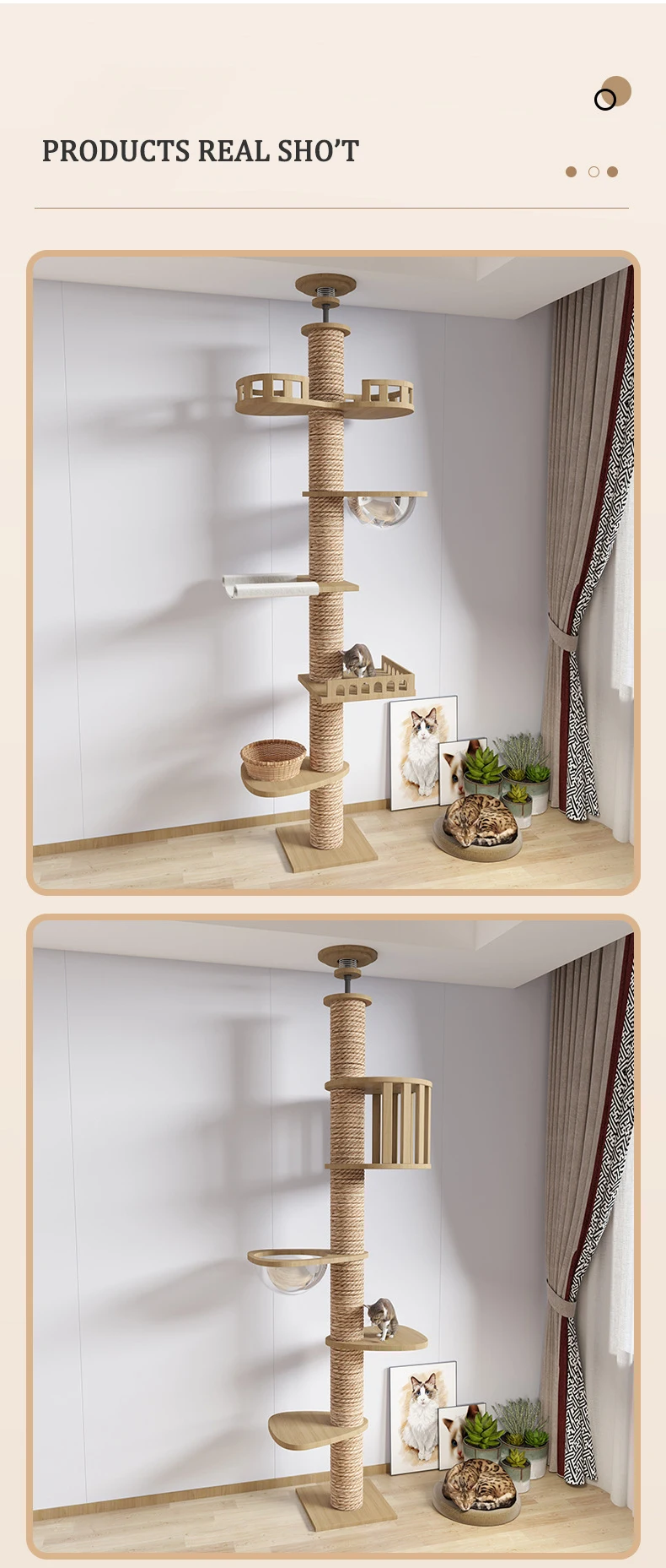 Modern Cat Ceiling Tree Tower Large Cats Condo Tree Play Furniture Scratcher Cat Climbing Frame