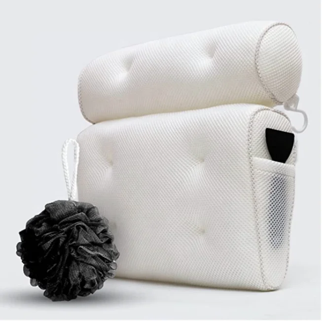 Set Cuscino Da Bagno Ava Zen Extra Large Con Tappetino: Supporto Per Collo E Schiena, 6 Ventose, Borsa Inclusa, Regalo Relax