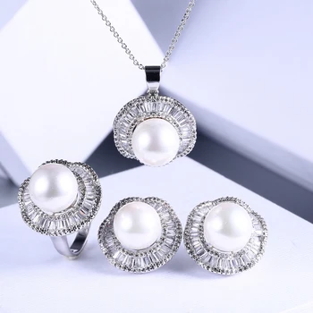 New designs fashion jewelry sets for girls pearl 925 silver set setting
