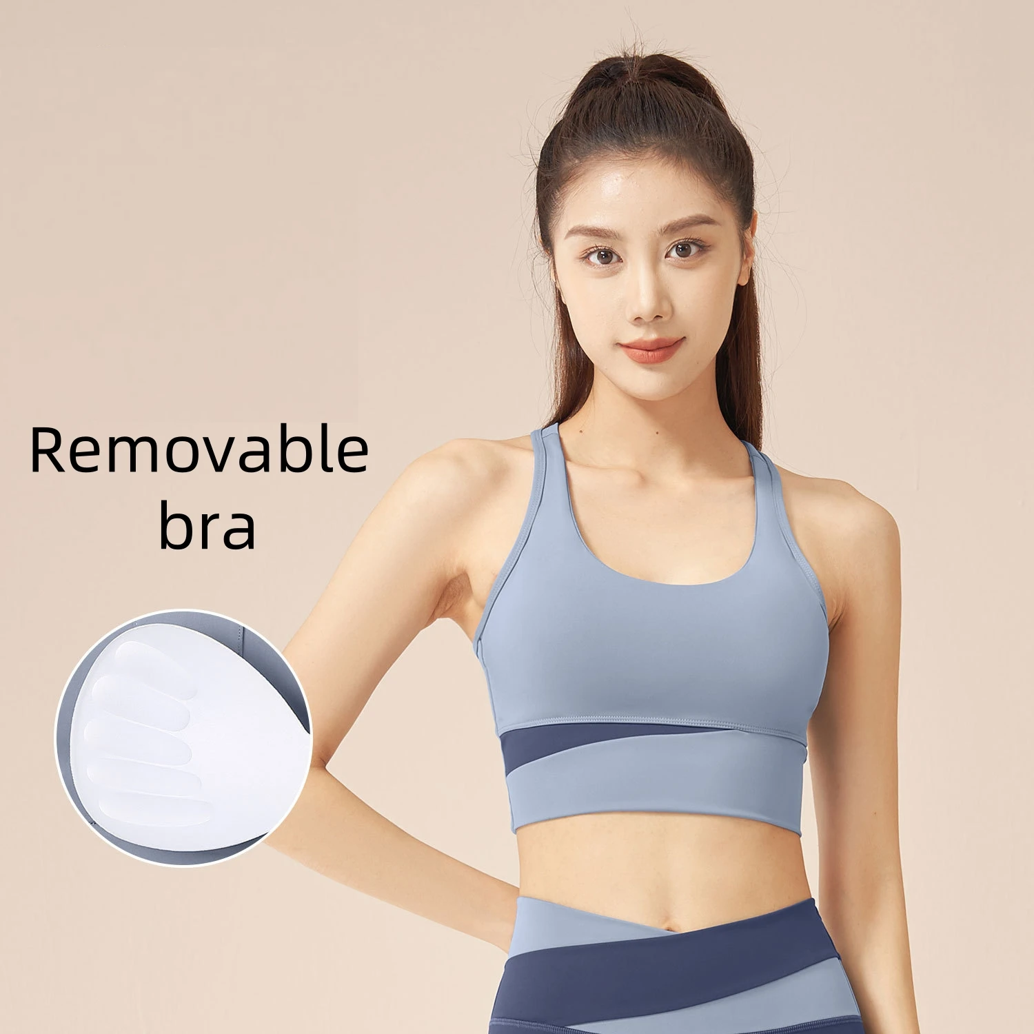 Spliced Gathered Vest Run Women Strapless Top Sportswear Breast Pad Linear Shockproof High Elastic Pilate Fitness Yoga Sport Bra