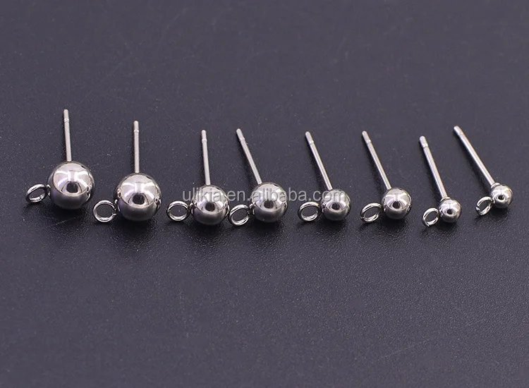 Stainless Steel Solid Round Ball Post Stud Earrings With Loop For