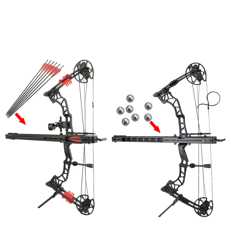 Powerful Compound Bow Metal Shooting Catapult Continuous Fire Magazine Steel Ball or Arrow for Outdoor Small Hunting Game