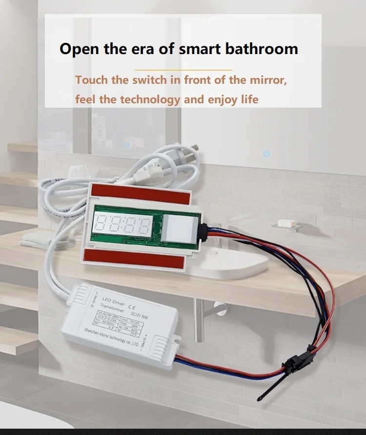 Free Sample Dc12V 60W 5A Single Bond Light Sensor Bathroom Smart Mirror Touch Switch With Temperature  Time details