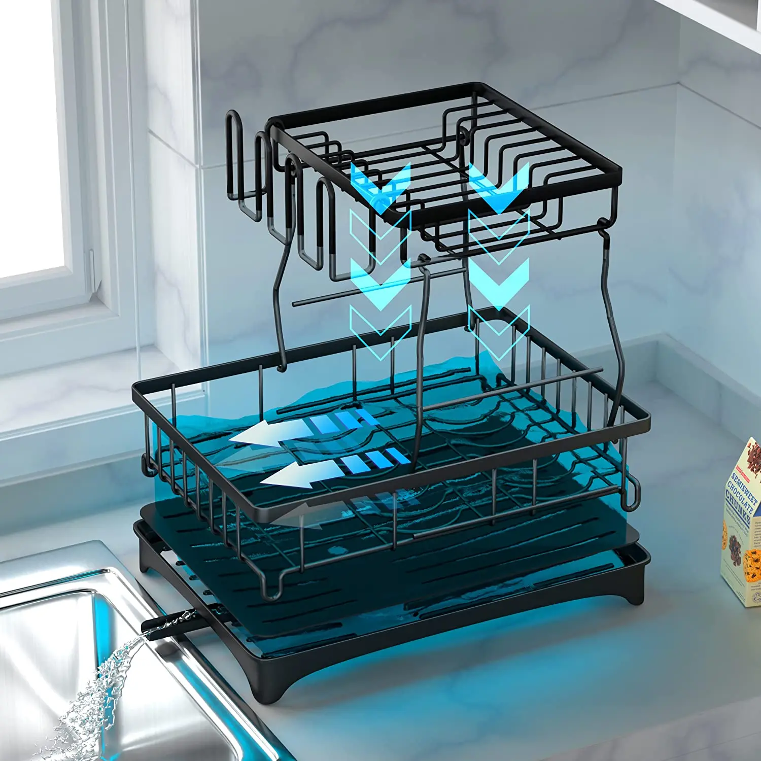 2 Tier Dish Drying Rack Home Stainless Steel Dish Rack Container And