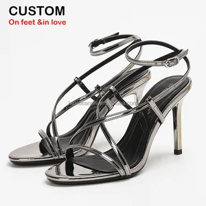 4303-4 Women's Fashionable Roman Open Toe High-Heeled Ankle Cross Strap Sandals Lace-Up Closure for Summer Outdoor Weddings
