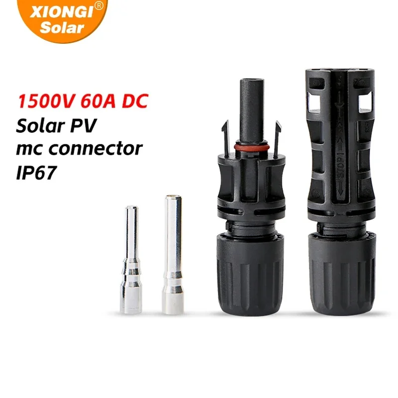 1500V/60A Solar Panel PV Connector 1pair Male and Female USB Type PC Housing with Pin Contacts for Solar Cable 6mm2 10mm2
