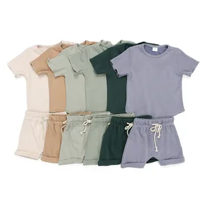 Wholesale Newborn Baby Clothing Set Cotton Waffle Fabric Kids Shorts Set Summer Baby Boy's Clothing Set