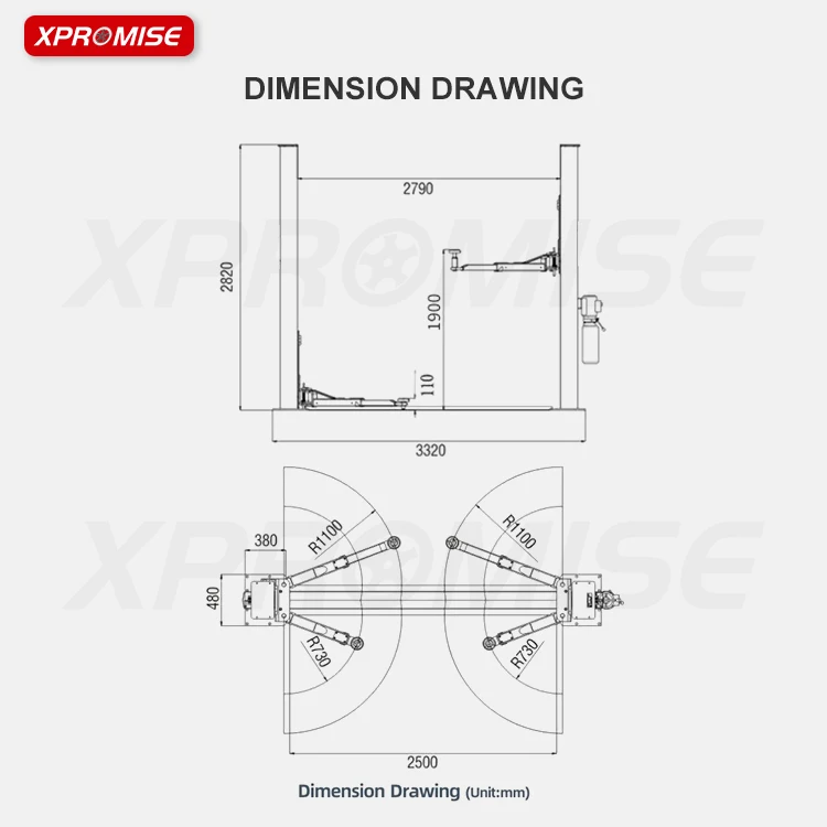 XPROMISE CE 4000KG Double Lock Release Lift Hydraulic 2 Post