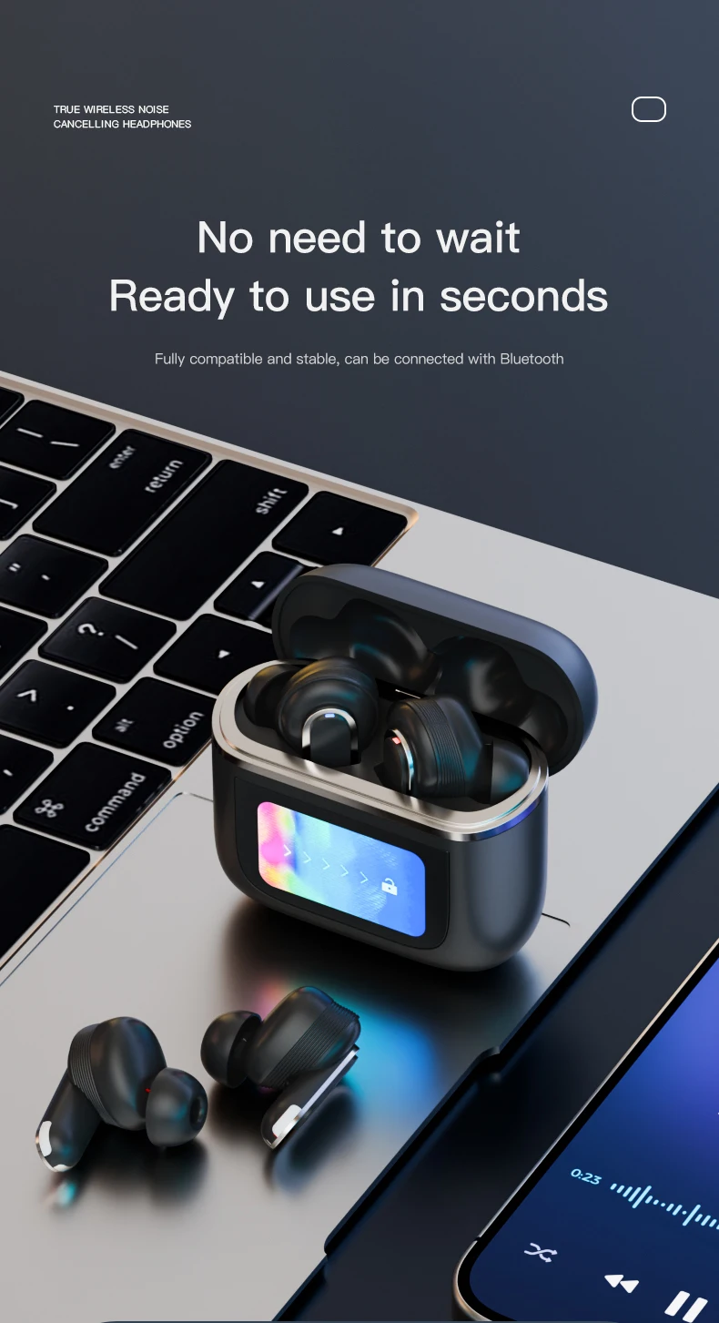 Newest Anc Enc 4 Mics Touch Lcd Screen Bt 5.3 Wireless Earbuds Deep ...