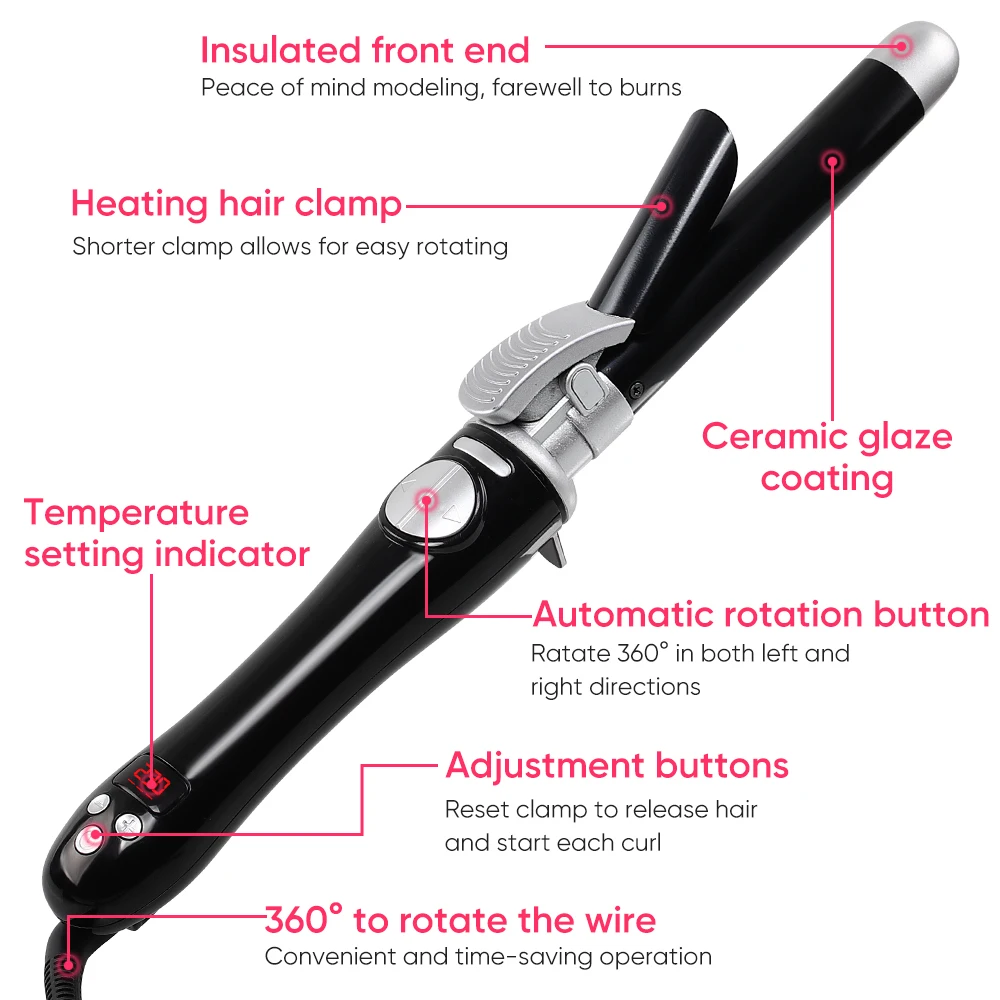 28mm Automatic Rotating Curling Iron Hair Curling Wand Ionic Professional Auto Hair Curler