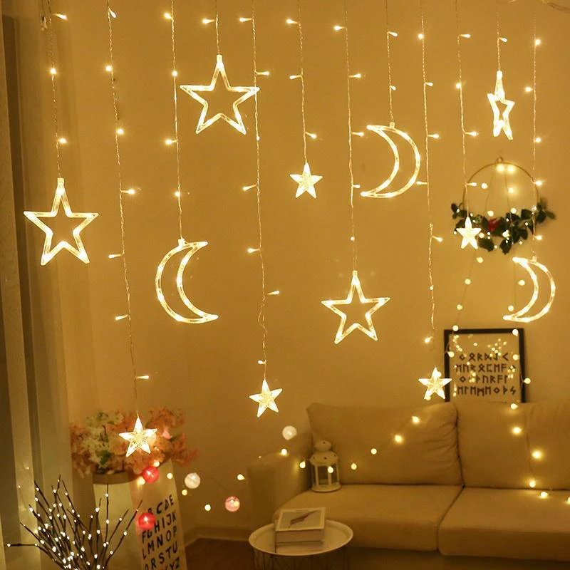Star Moon LED lamp String Christmas lights decoration curtain Lights Shop Decor 